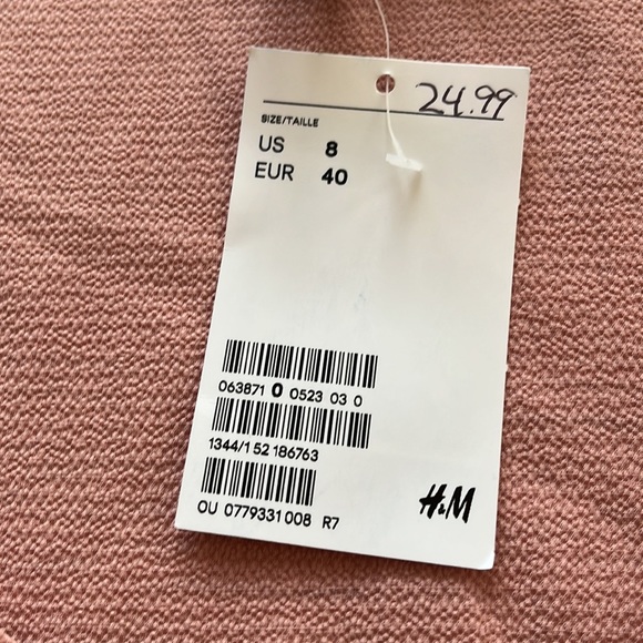 H&M Babydoll Dress Button-Front Mini Dress with Gathered Sleeves Blush Pink NWT - Picture 2 of 3